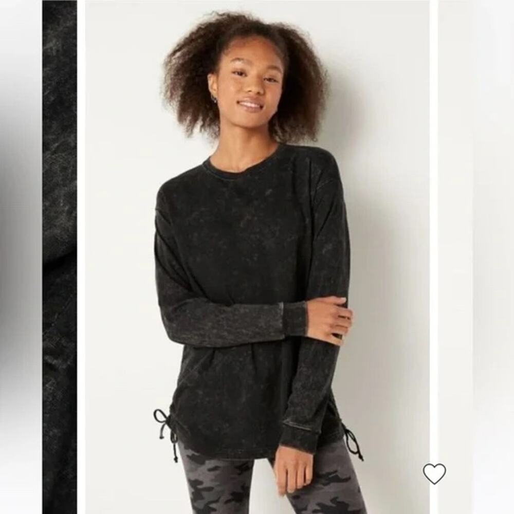 Victoria’s Secret PINK Mineral Wash Charcoal Ruched Long Sleeve Tee Size Medium